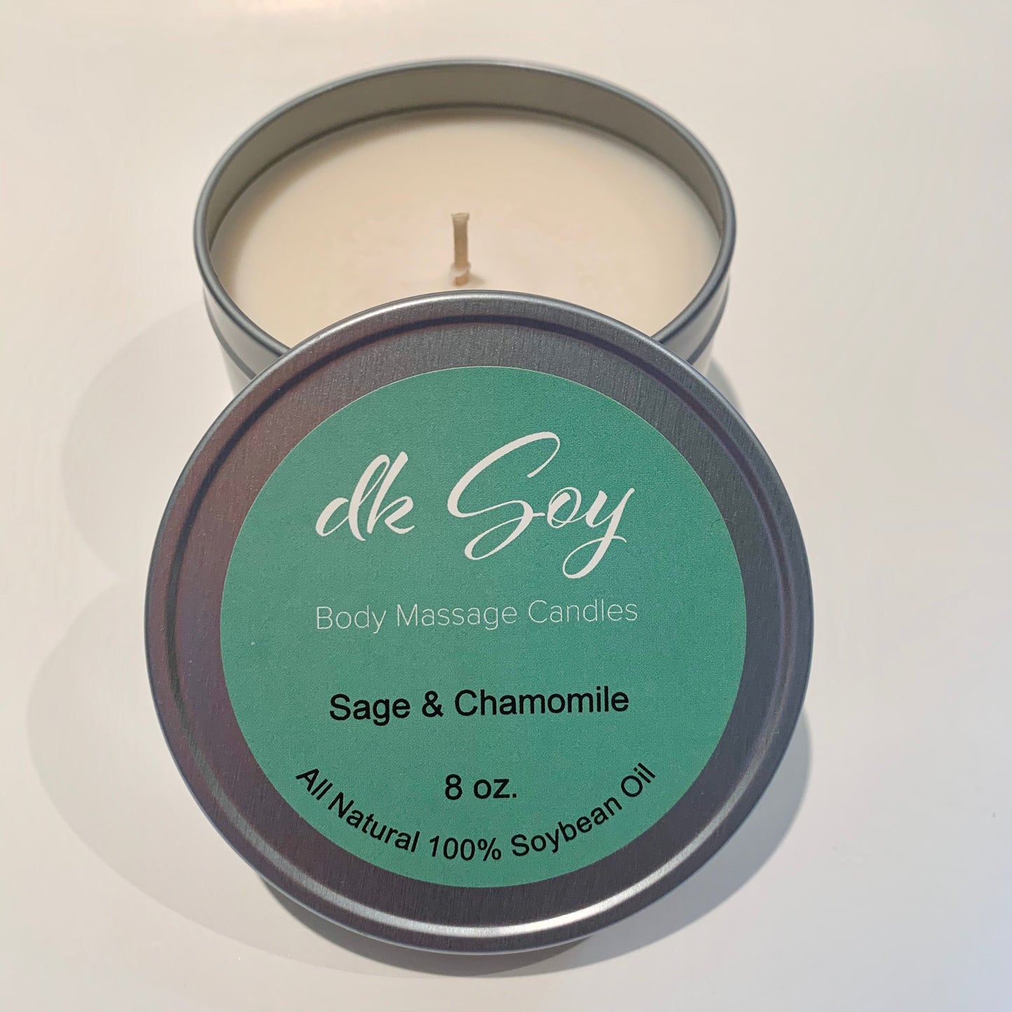 large sage chamomile travel tin massage oil candle