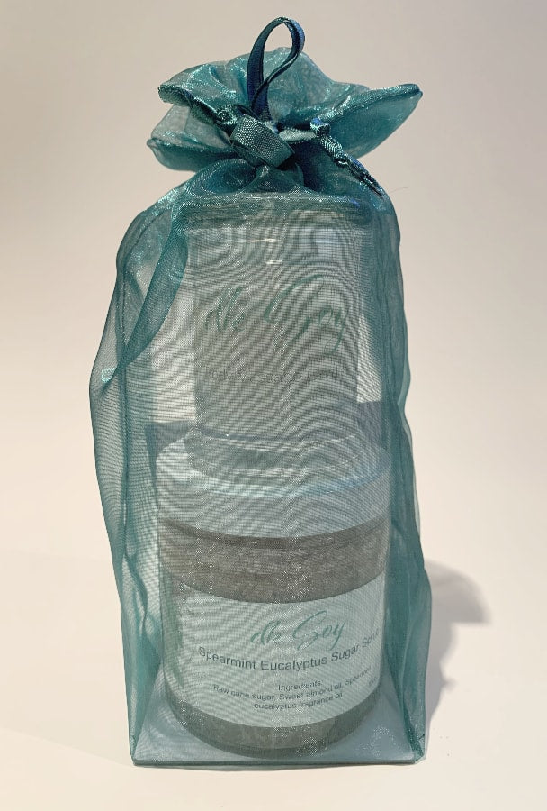 spearmint eucalyptus candle scrub gift set