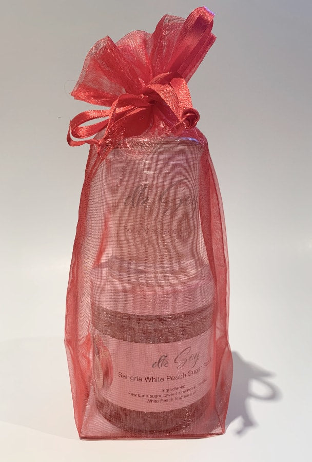 sangria white peach candle scrub gift set