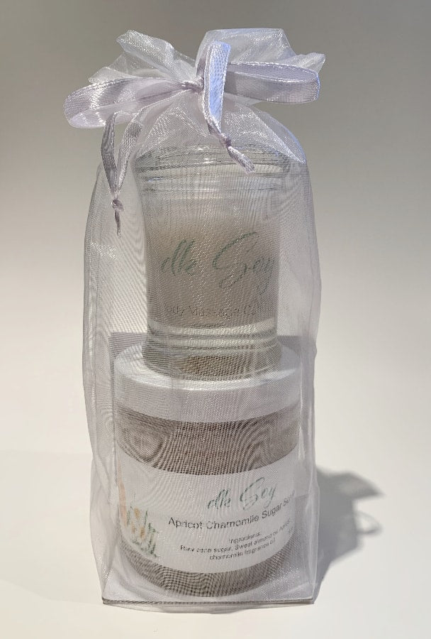 apricot chamomile candle scrub gift set