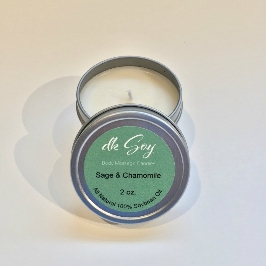 mini sage chamomile travel tin massage oil candle