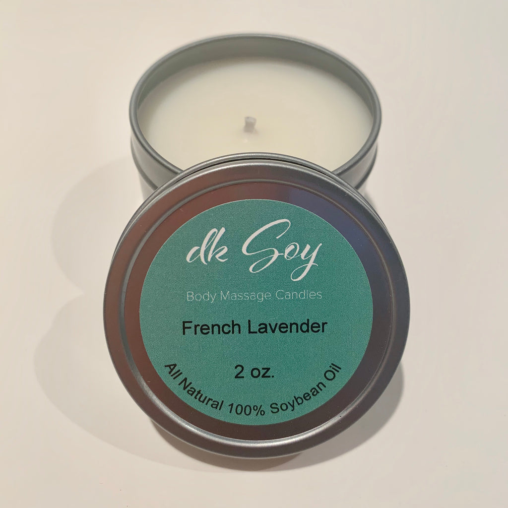 mini french lavender travel tin massage oil candle